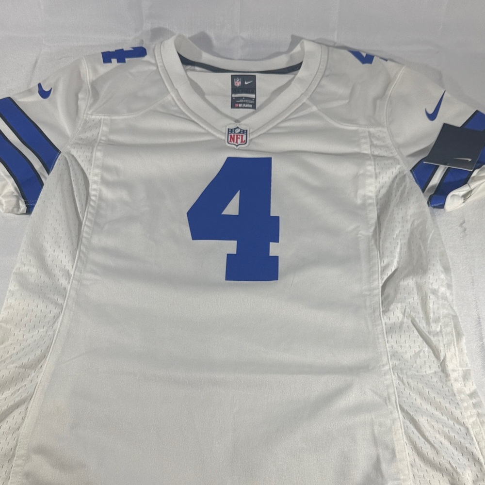 Nike women’s Dallas cowboys Dak Prescott #4 White and Blue Jersey